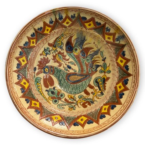 Traditional Hutsul Ceramic Bowl With Highly Elevated Rim. Kosiv, Hutsul region